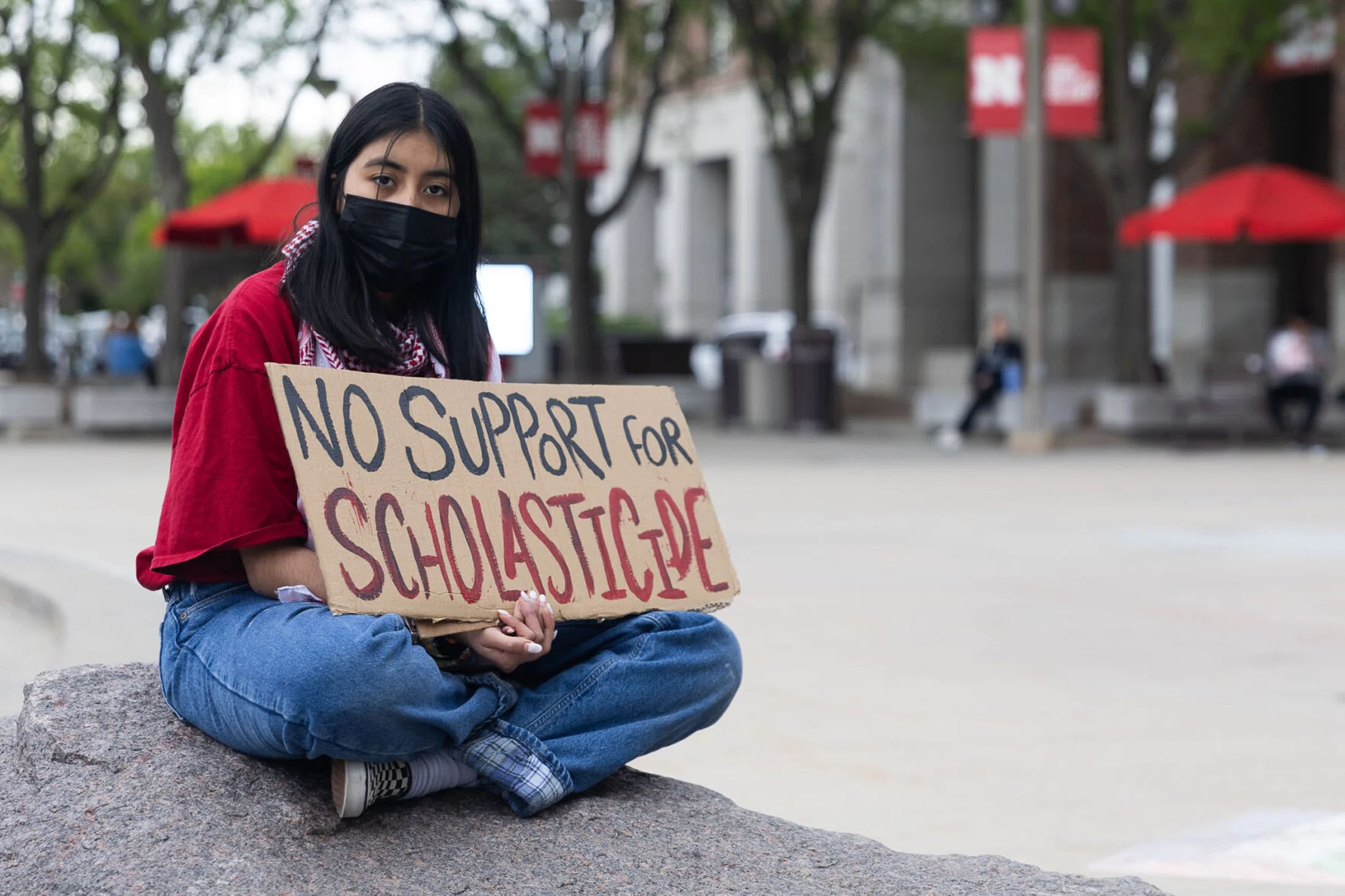 Protester at Nebraska Union